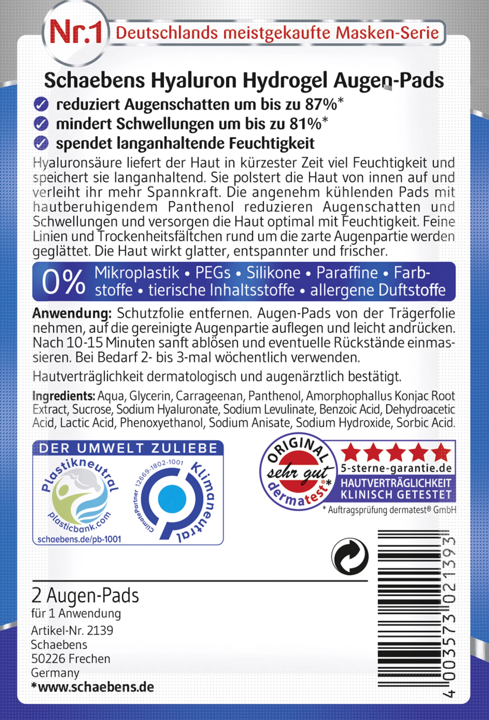 Hyaluron Hydrogel Augen-Pads 4 Hyaluron Hydrogel Augen-Pads – Bild 2